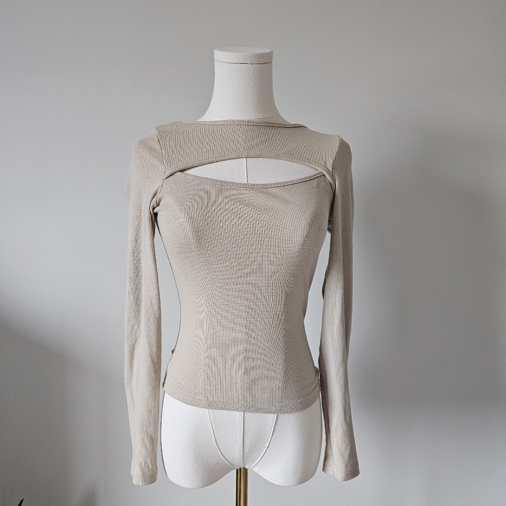 Bohme S Ribbed Elegant Beige Long Sleeve Women's Top